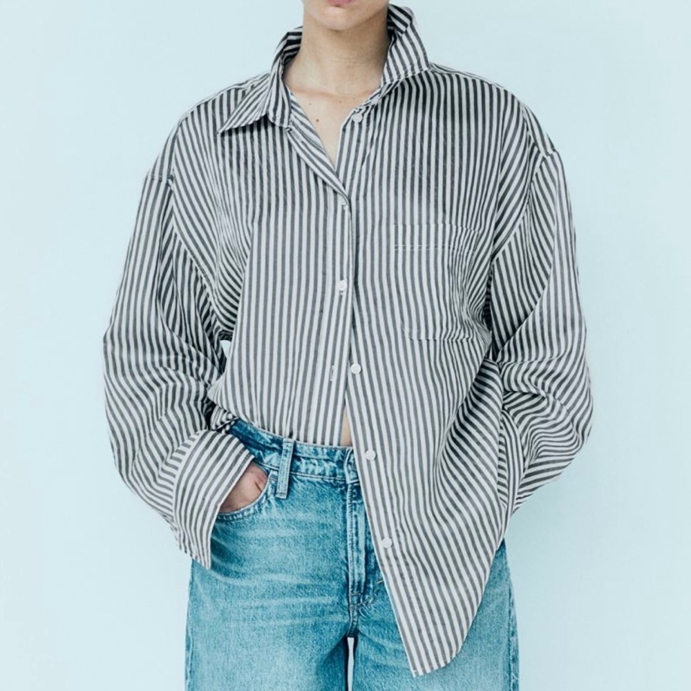 H&M Oversized shirt, grey and white, size M - Picture 2 of 7
